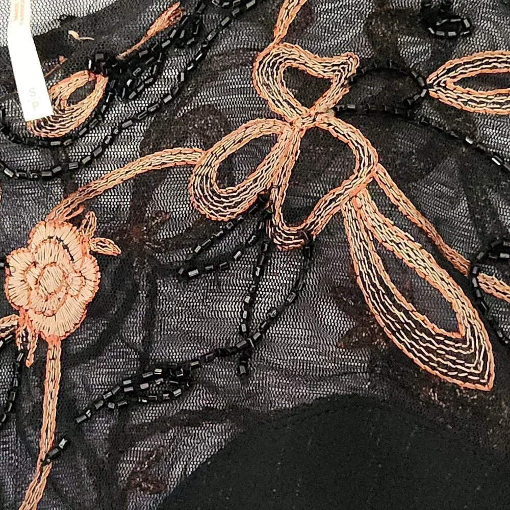 Free People Beaded Panama City Mini Dress Women's Size S Black